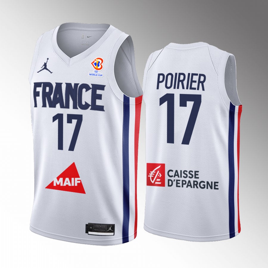 France Team #17 Vincent Poirier 2023 FIBA  World Cup Men Jersey White