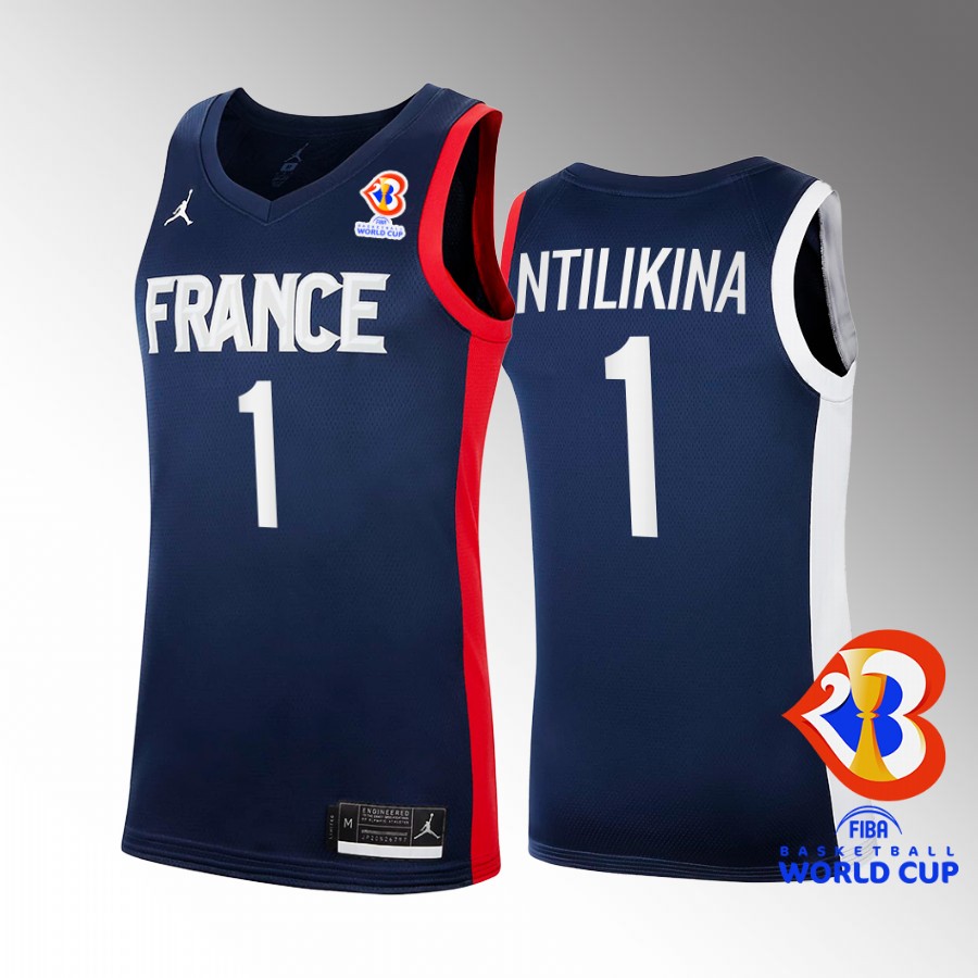 France Team #1 Frank Ntilikina 2023 FIBA  World Cup FFBB Home Men Jersey Blue