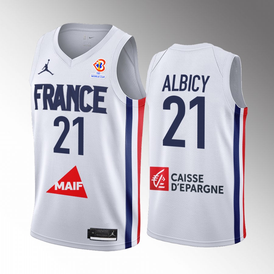 France Team #21 Andrew Albicy 2023 FIBA  World Cup Men Jersey White