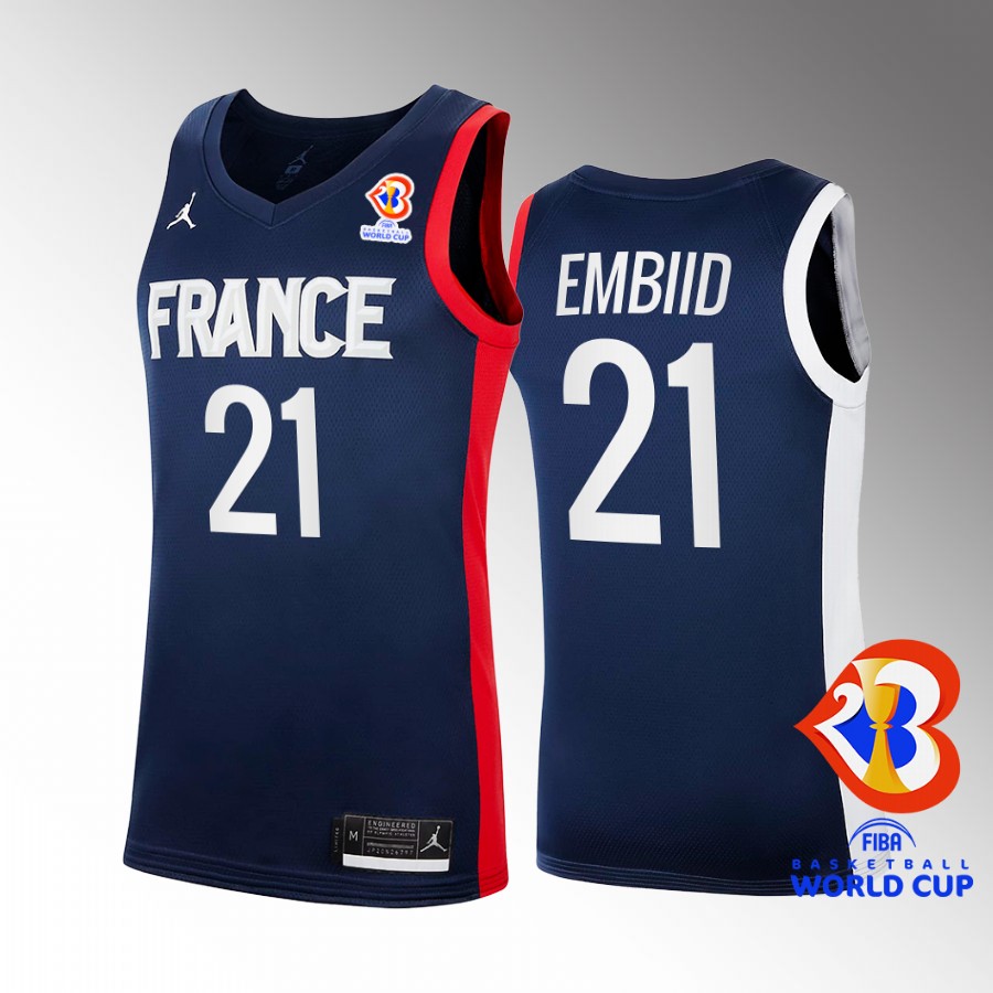 France Team #21 Joel Embiid 2023 FIBA  World Cup FFBB Home Men Jersey Blue