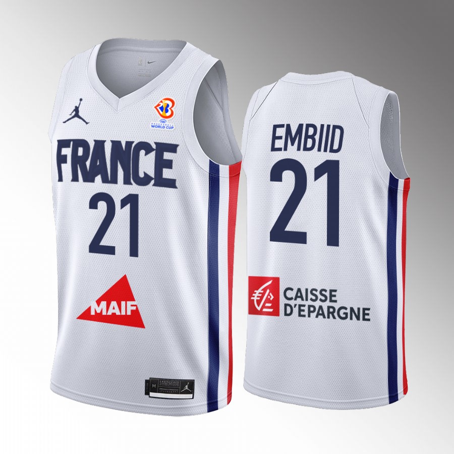 France Team #21 Joel Embiid 2023 FIBA  World Cup Men Jersey White