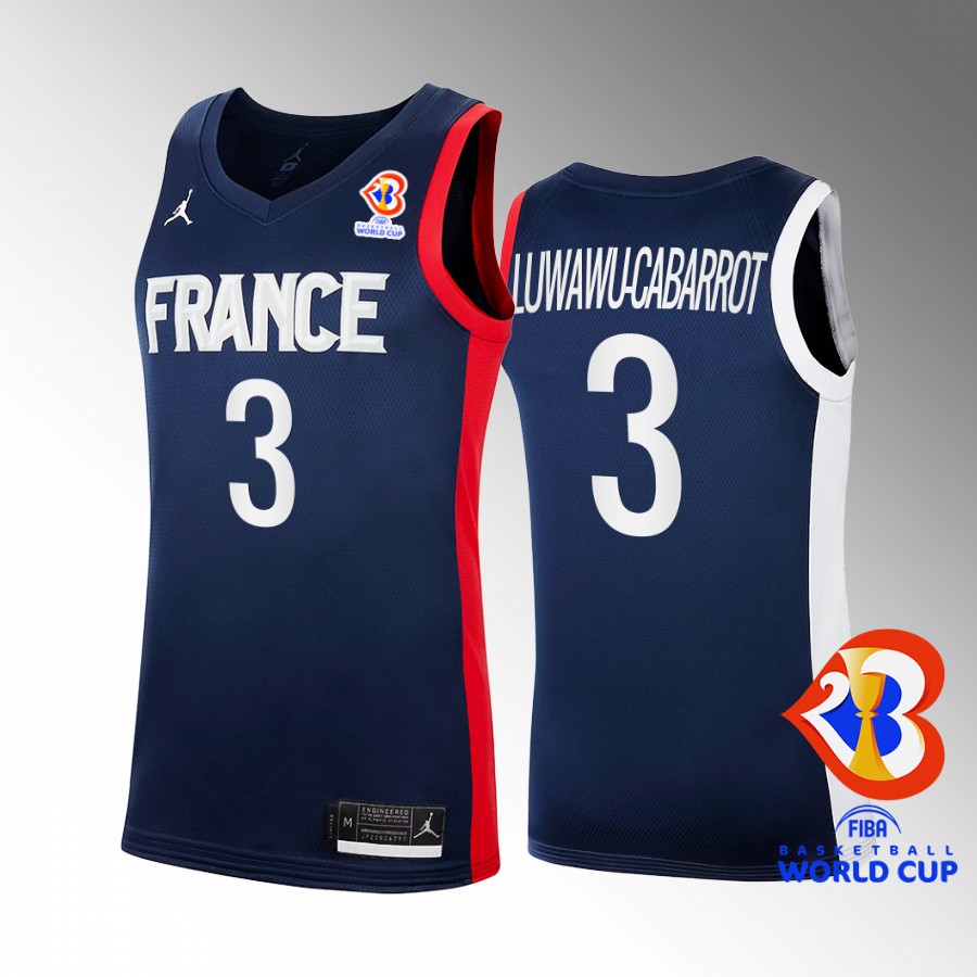 France Team #3 Timothe Luwawu-Cabarrot 2023 FIBA  World Cup FFBB Home Men Jersey Blue