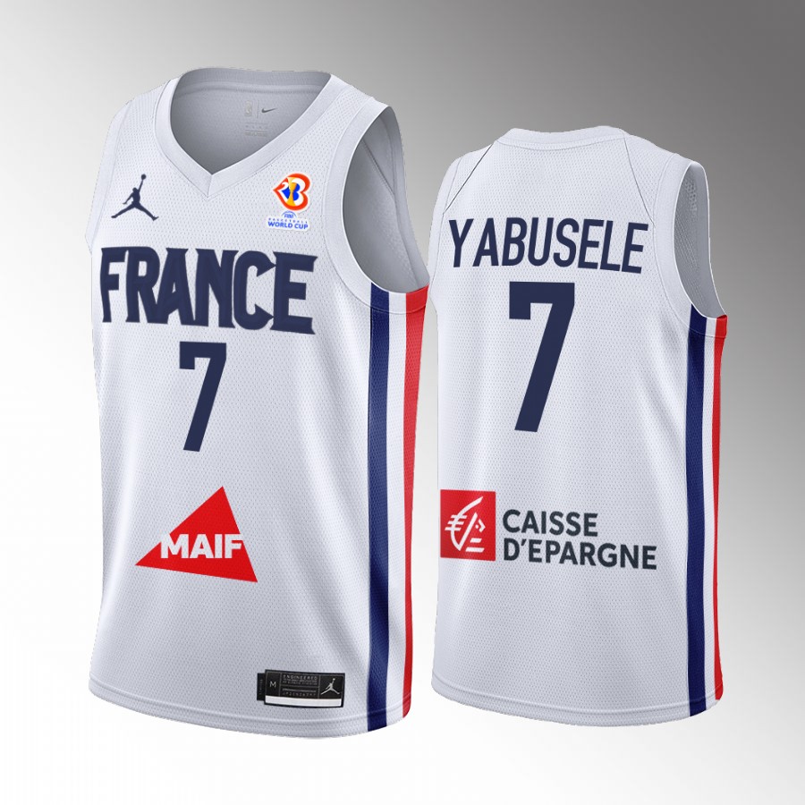 France Team #7 Guerschon Yabusele 2023 FIBA  World Cup Men Jersey White