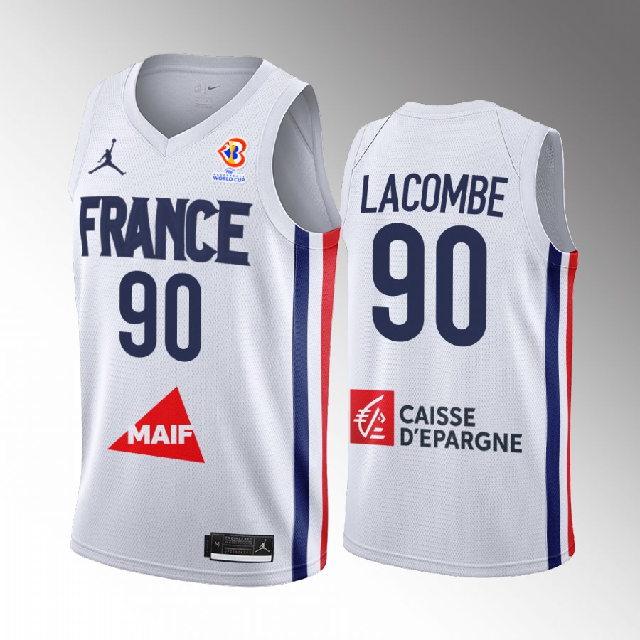 France Team #90 Paul Lacombe 2023 FIBA  World Cup Men Jersey White