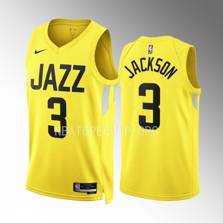 Frank Jackson 2022-23 Utah Jazz Yellow #3 Icon Edition Jersey Swingman