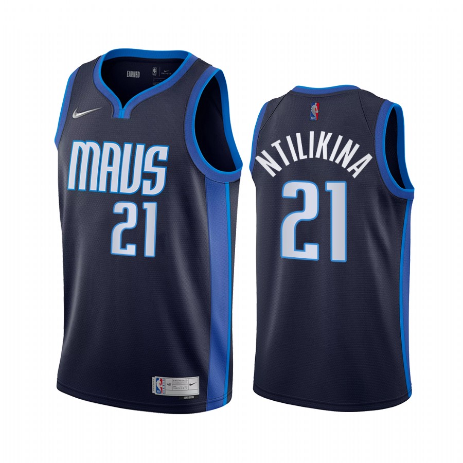 Frank Ntilikina Dallas Mavericks 2021-22 Earned Edition Navy #21 Jersey