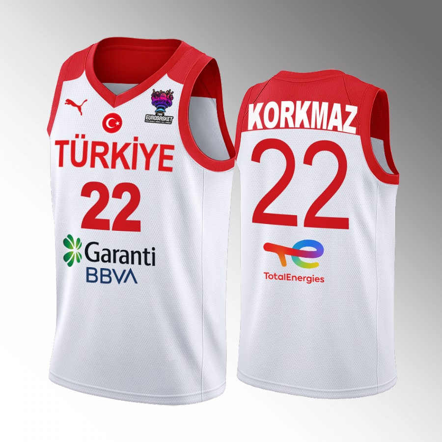 Furkan Korkmaz Turkey FIBA EuroBasket 2022 White Jersey Home #22