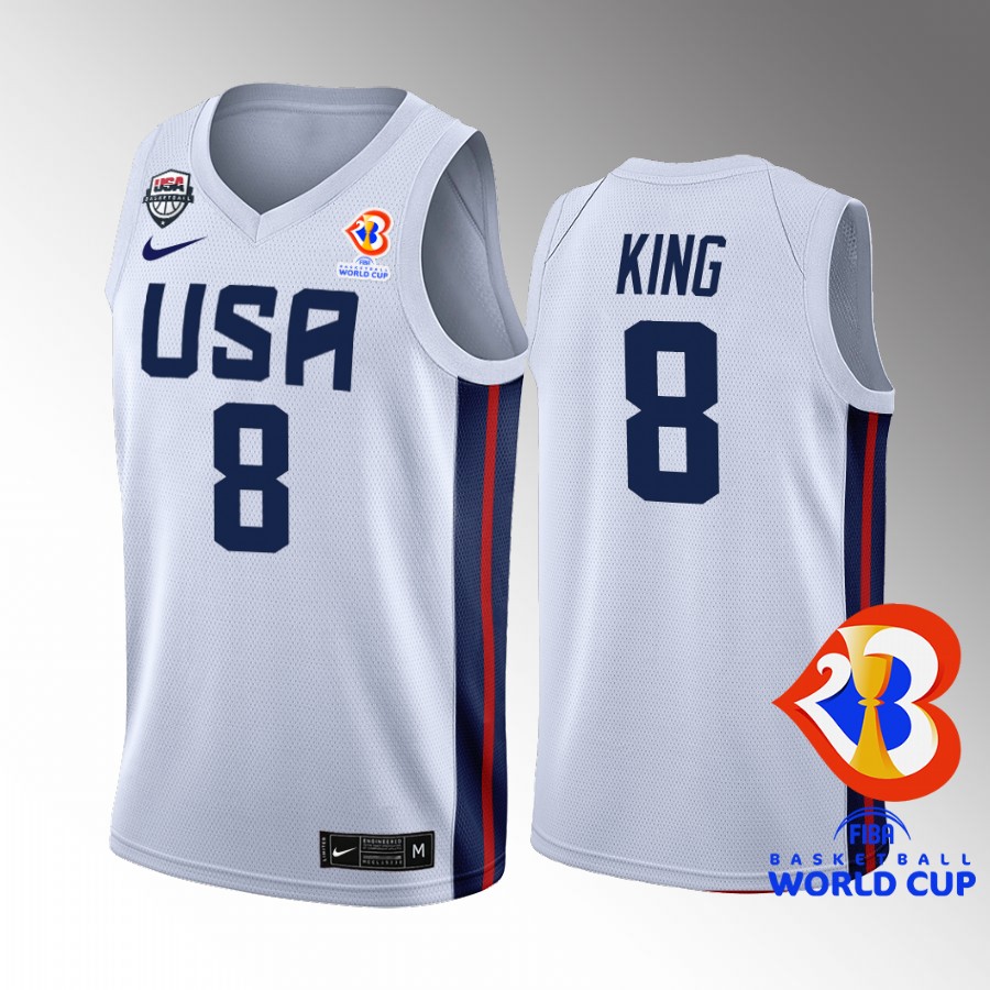 George King #8 USA Team 2023 FIBA  World Cup White Jersey Home