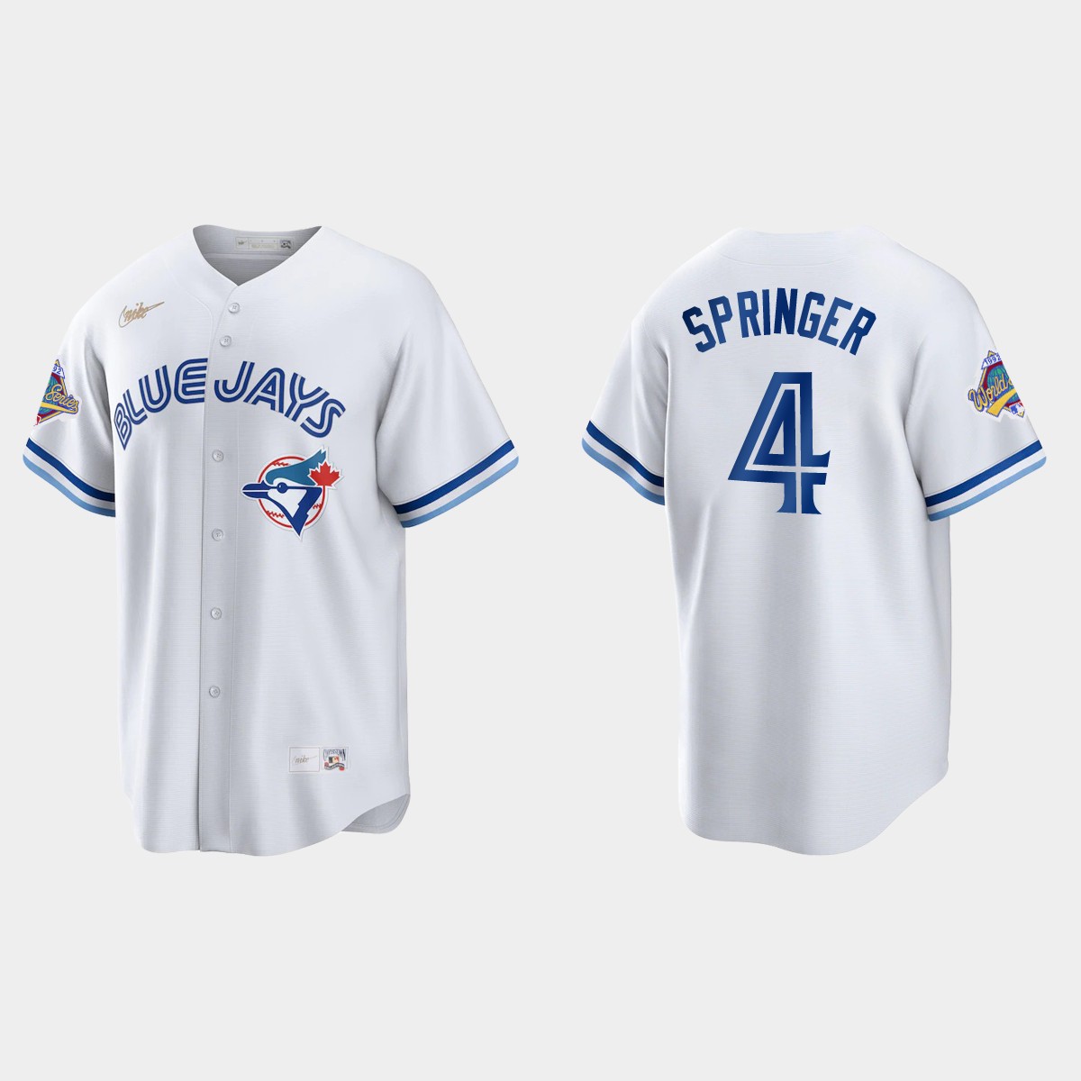 George Springer Toronto Blue Jays 1992 World Series Patch Cooperstown Jersey - White