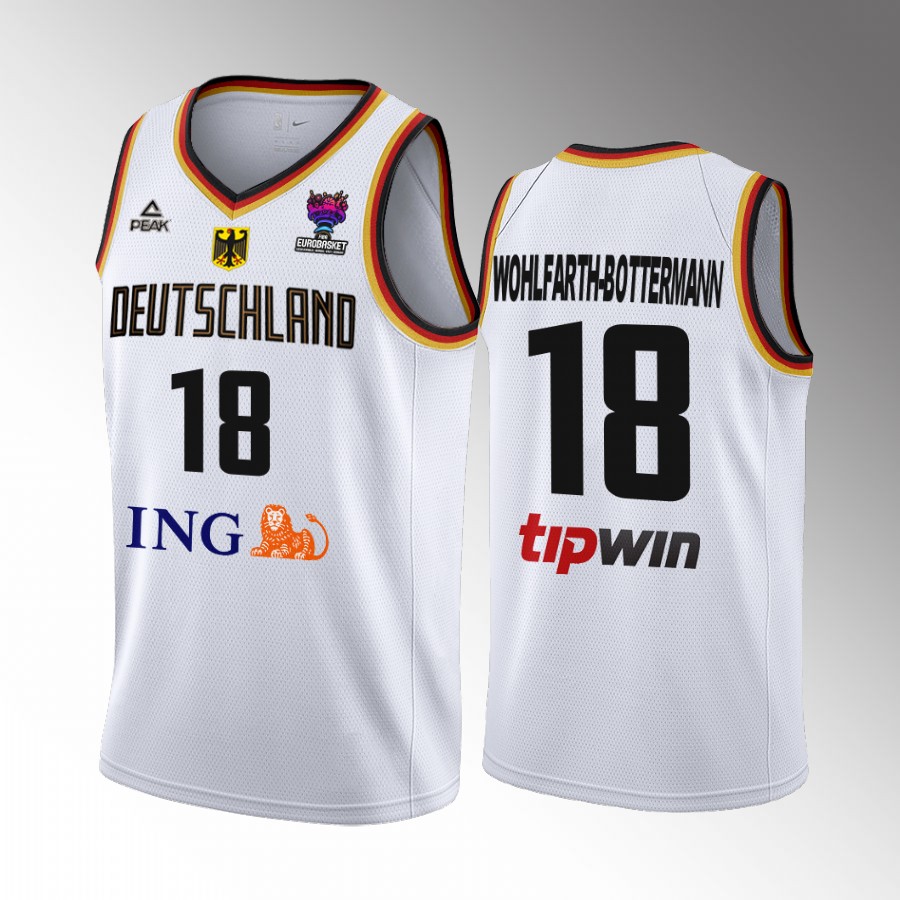 Germany  #18 Jonas Wohlfarth-Bottermann FIBA EuroBasket 2022 Home Men Jersey White