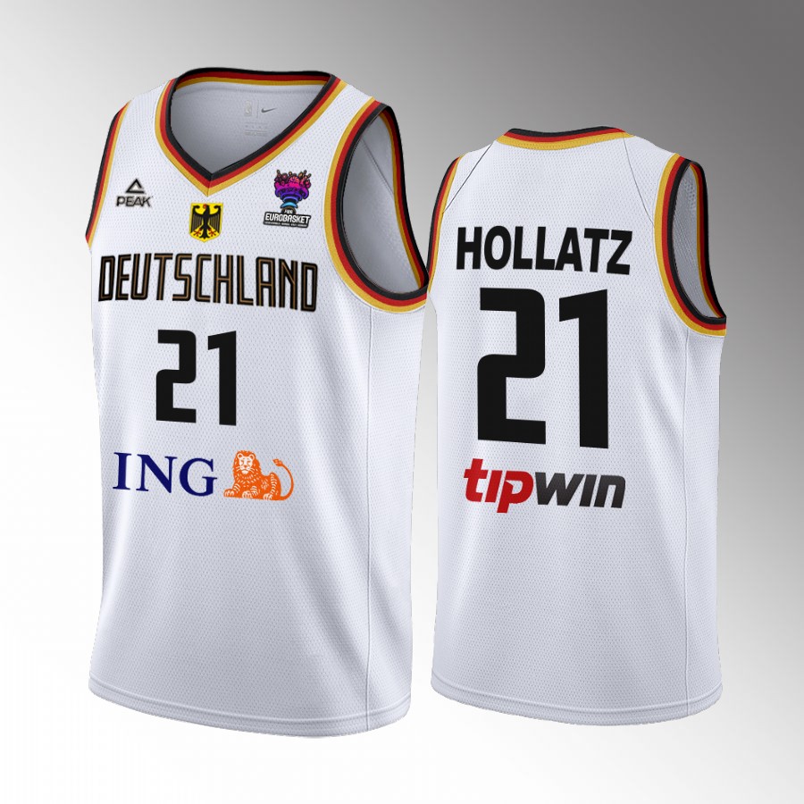 Germany  #21 Justus Hollatz FIBA EuroBasket 2022 Home Men Jersey White