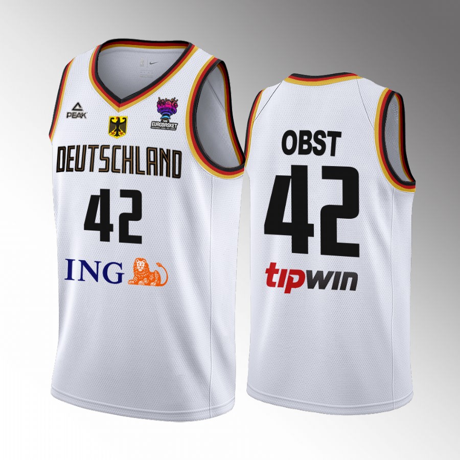 Germany  #42 Andreas Obst FIBA EuroBasket 2022 Home Men Jersey White