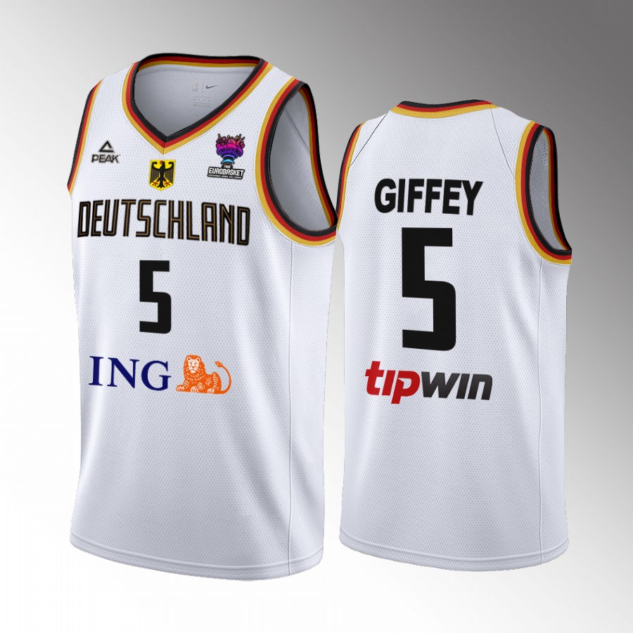 Germany  #5 Niels Giffey FIBA EuroBasket 2022 Home Men Jersey White