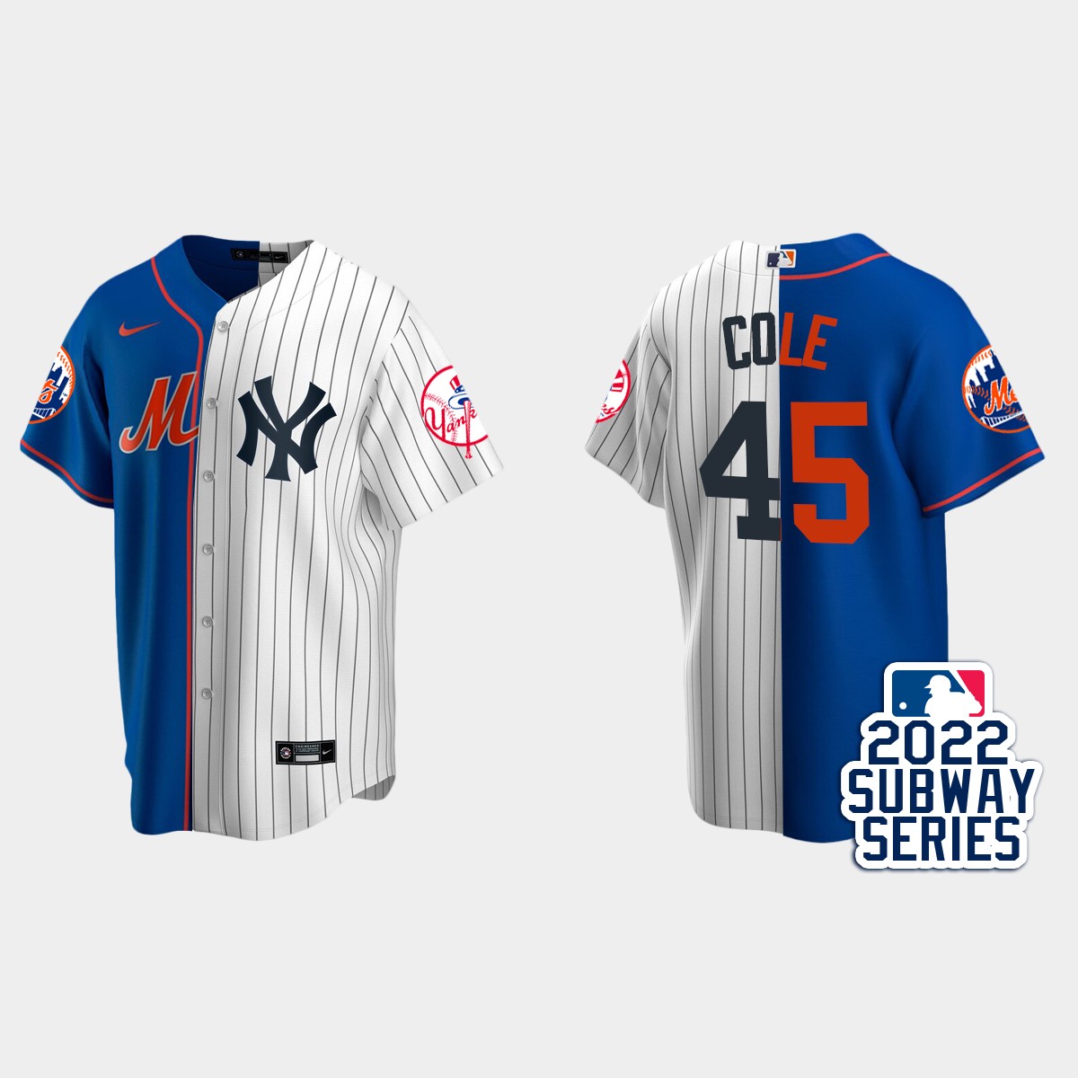 Gerrit Cole New York Yankees 2022 Subway Series Split Jersey - Royal White