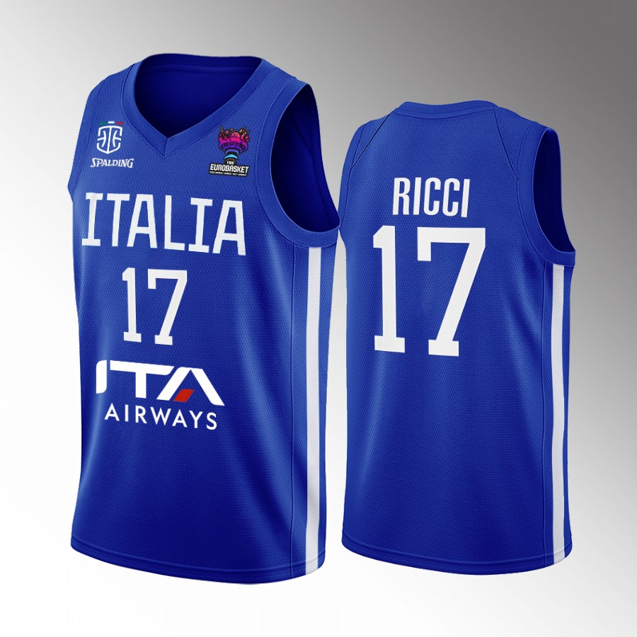 Giampaolo Ricci Italy Team EuroBasket 2022 Blue Jersey Home #17