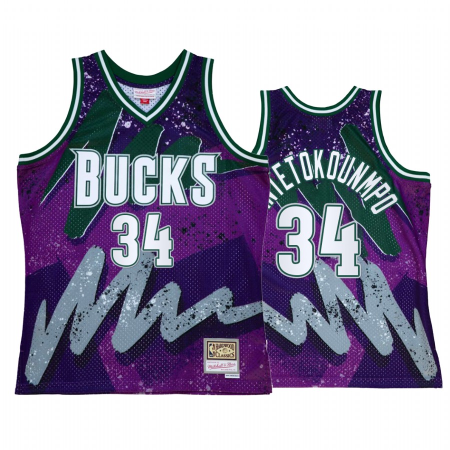 Giannis Antetokounmpo #34 Milwaukee Bucks Hyper Hoop Purple Throwback 90s Jersey