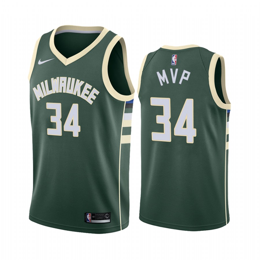 Giannis Antetokounmpo 2020 MVP Bucks #34 Green Icon Edition Jersey