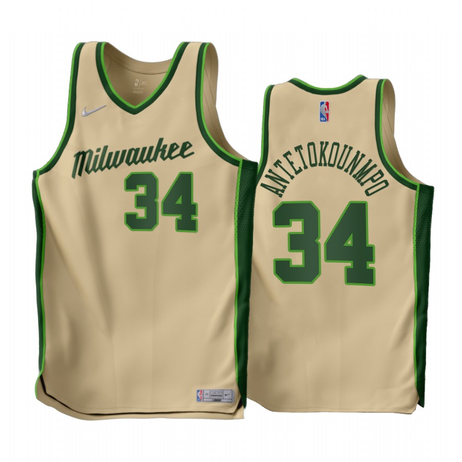 Giannis Antetokounmpo 2022-23 Milwaukee Bucks Cream #34 Earned Edition Jersey