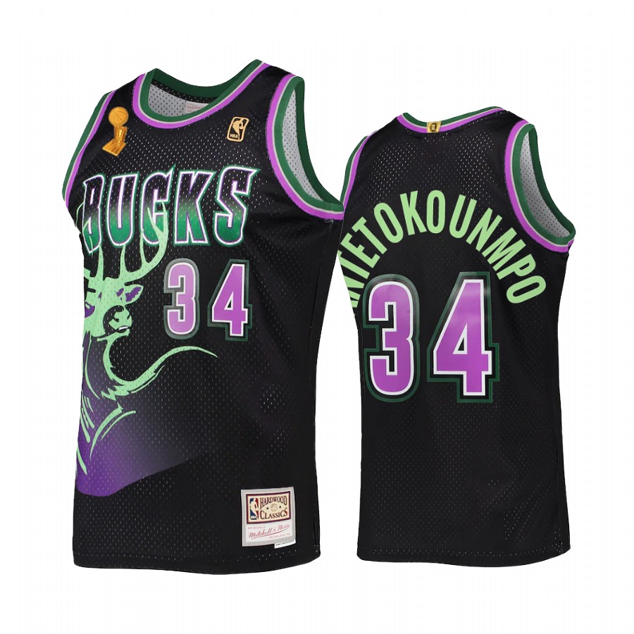 Giannis Antetokounmpo 34 Milwaukee Bucks 2X NBA Finals Champions Black Jersey HWC Reload