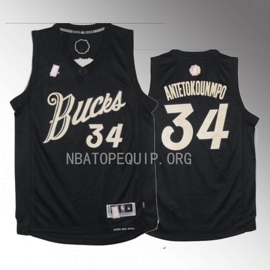 Giannis Antetokounmpo Christmas Day Milwaukee Bucks #34 Black Jersey Throwback
