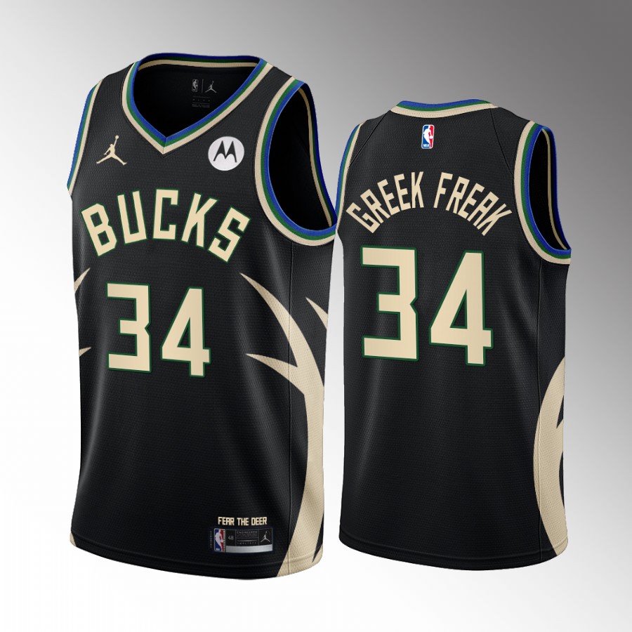 Giannis Antetokounmpo Greek Freak Milwaukee Bucks #34 Black Jersey Statement