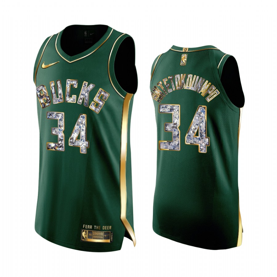 Giannis Antetokounmpo Green #34 Milwaukee Bucks 2022 NBA Playoffs Jersey Diamond Edition