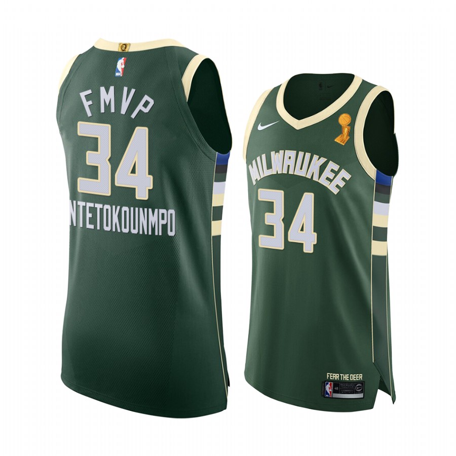 Giannis Antetokounmpo Milwaukee Bucks 2021 Finals MVP Trophy Green Jersey
