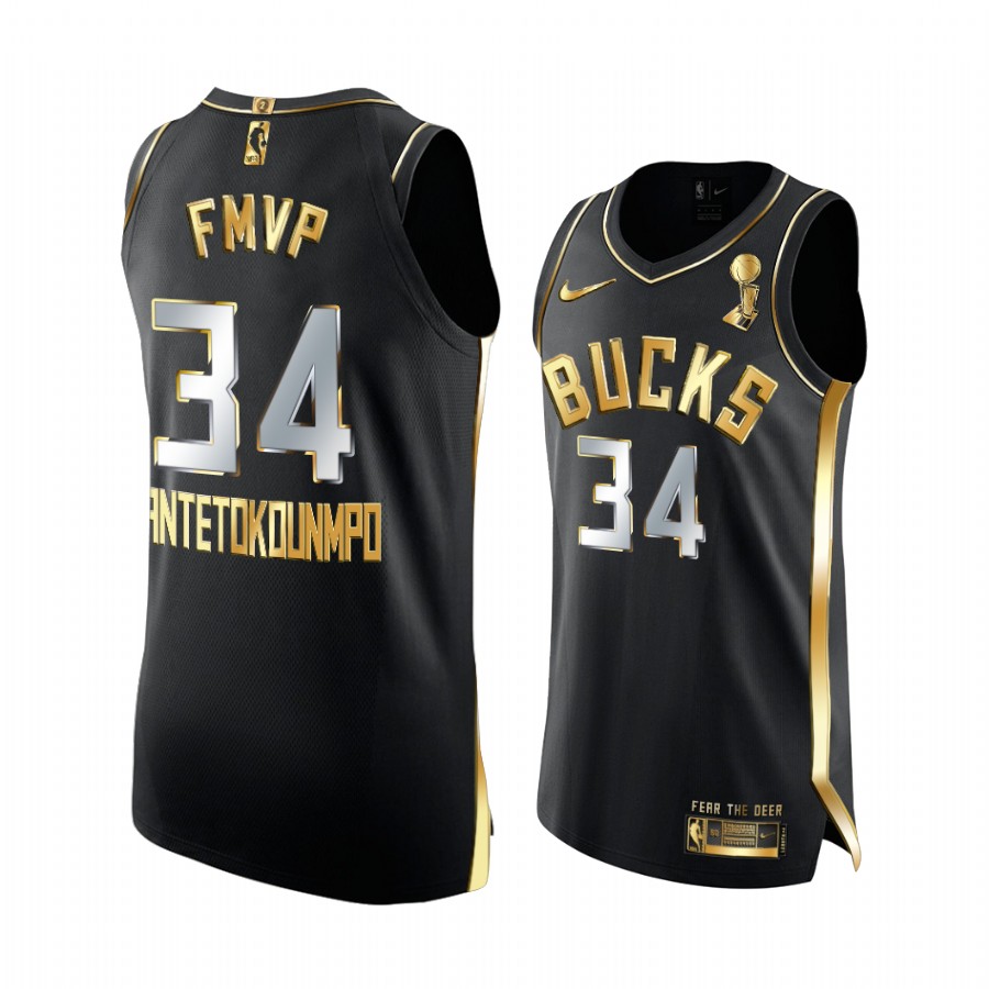 Giannis Antetokounmpo Milwaukee Bucks 2021 FMVP Black Jersey Golden Edition