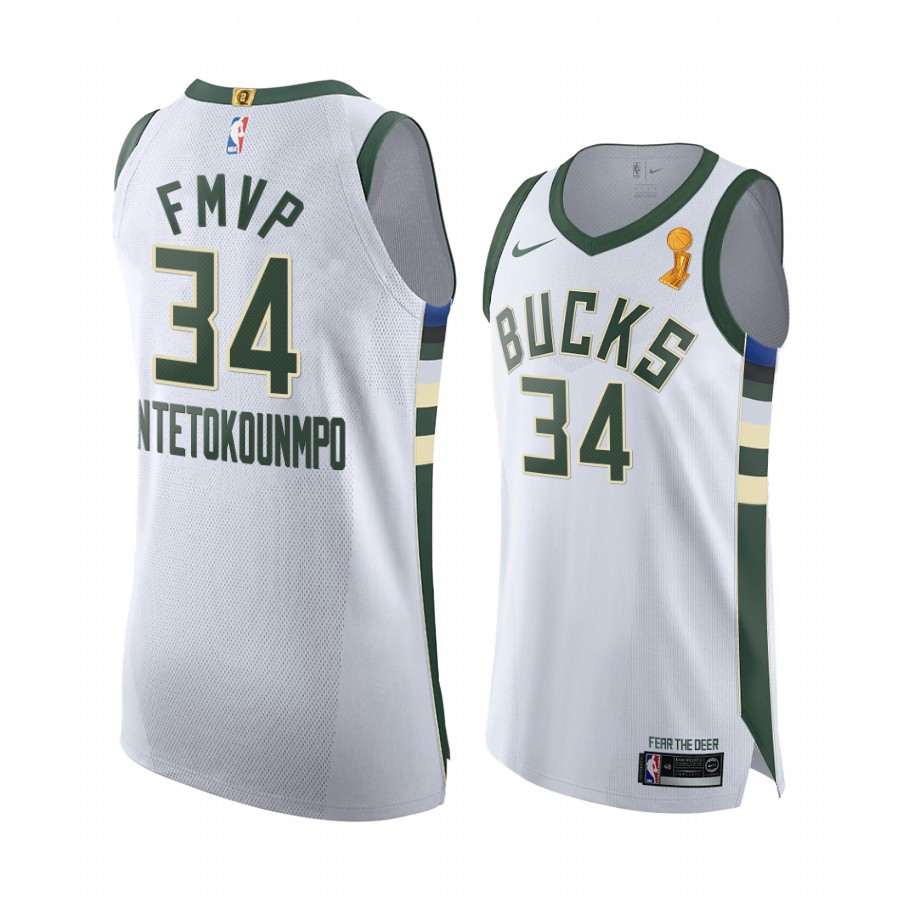 Giannis Antetokounmpo Milwaukee Bucks 2021 FMVP White Jersey