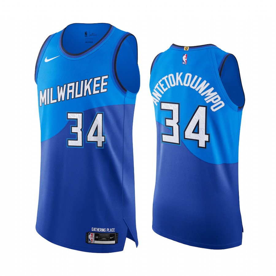 Giannis Antetokounmpo Milwaukee Bucks Blue City Edition 2020-21 Jersey Player
