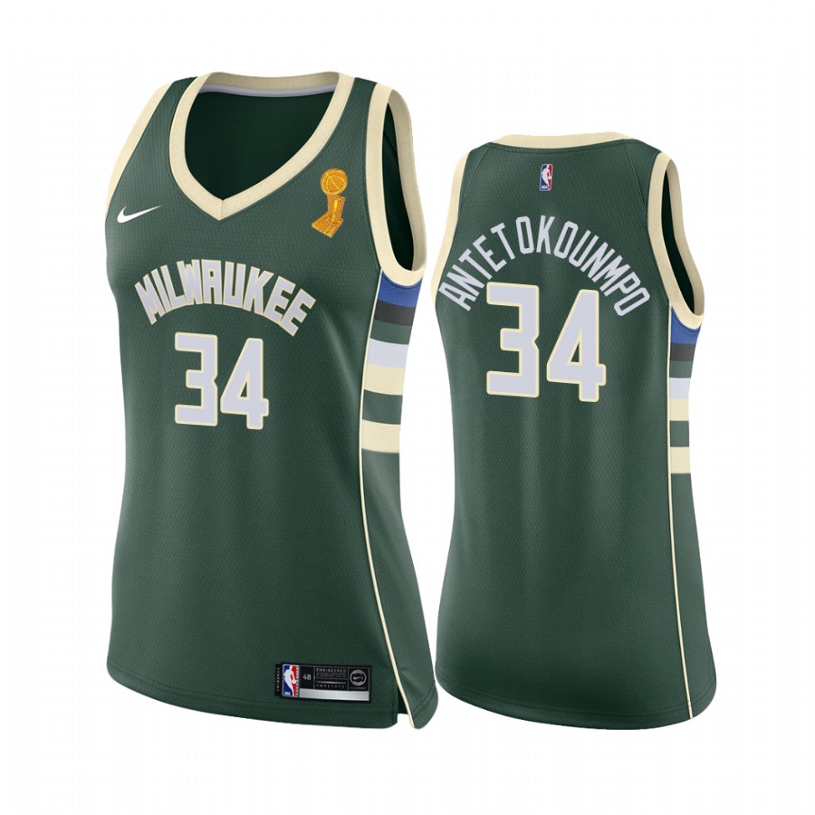 Giannis Antetokounmpo Milwaukee Bucks Green 2021 NBA Finals Champions Women Jersey