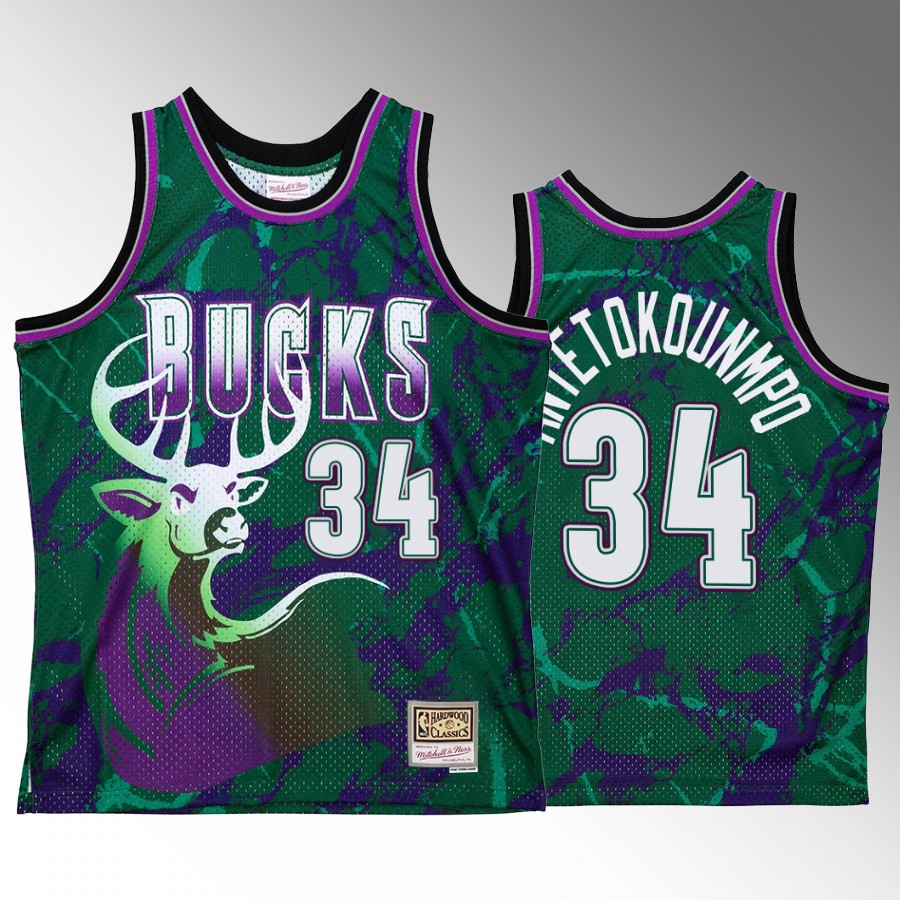 Giannis Antetokounmpo Milwaukee Bucks Marble Swingman Green Jersey Hardwood Classics