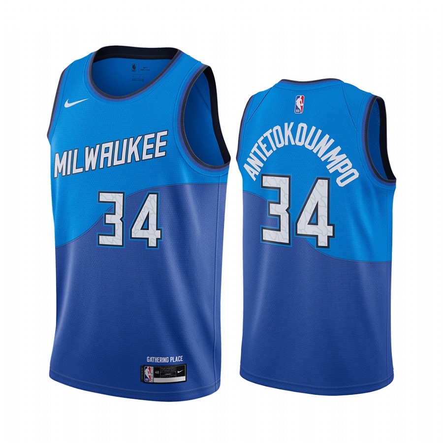 Giannis Antetokounmpo Milwaukee Bucks Navy City Edition New Uniform 2020-21 Jersey