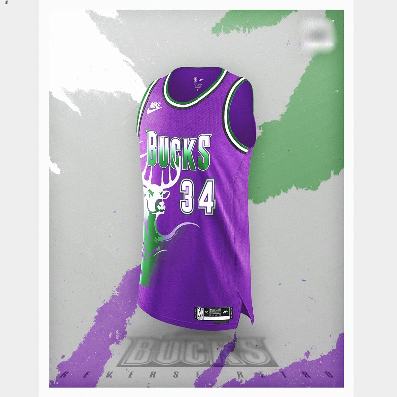 Giannis Antetokounmpo Milwaukee Bucks Purple #34 Jersey NBA Reverse Retro
