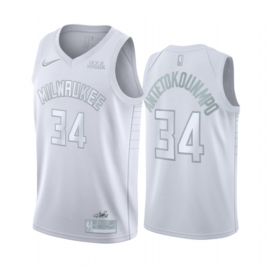 Giannis Antetokounmpo Milwaukee Bucks White MVP #34 Jersey