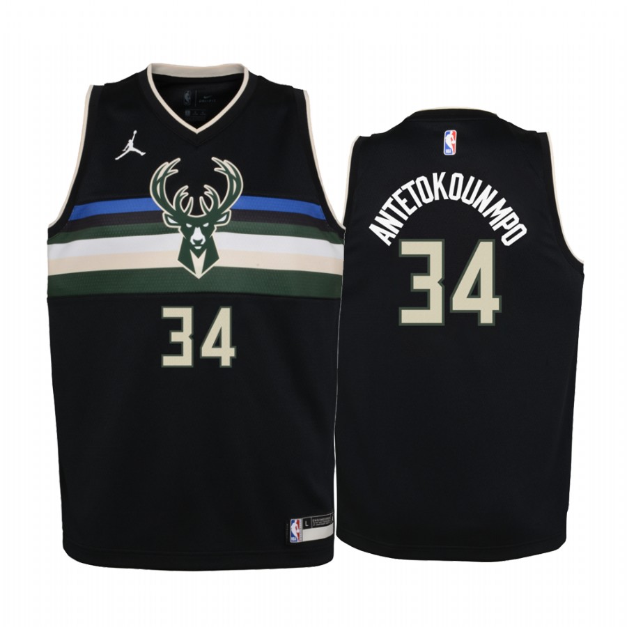 Giannis Antetokounmpo Milwaukee Bucks youth Black Statement Jersey