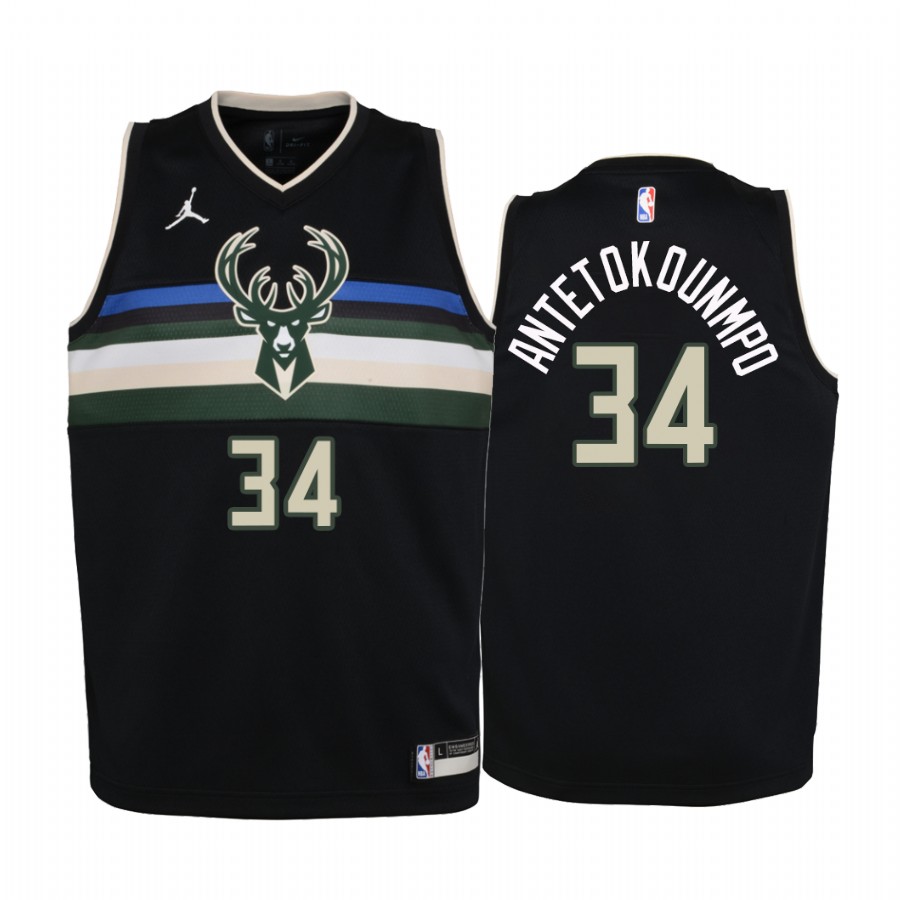 Giannis Antetokounmpo Milwaukee Bucks Youth Black Statement Jersey Jumpman