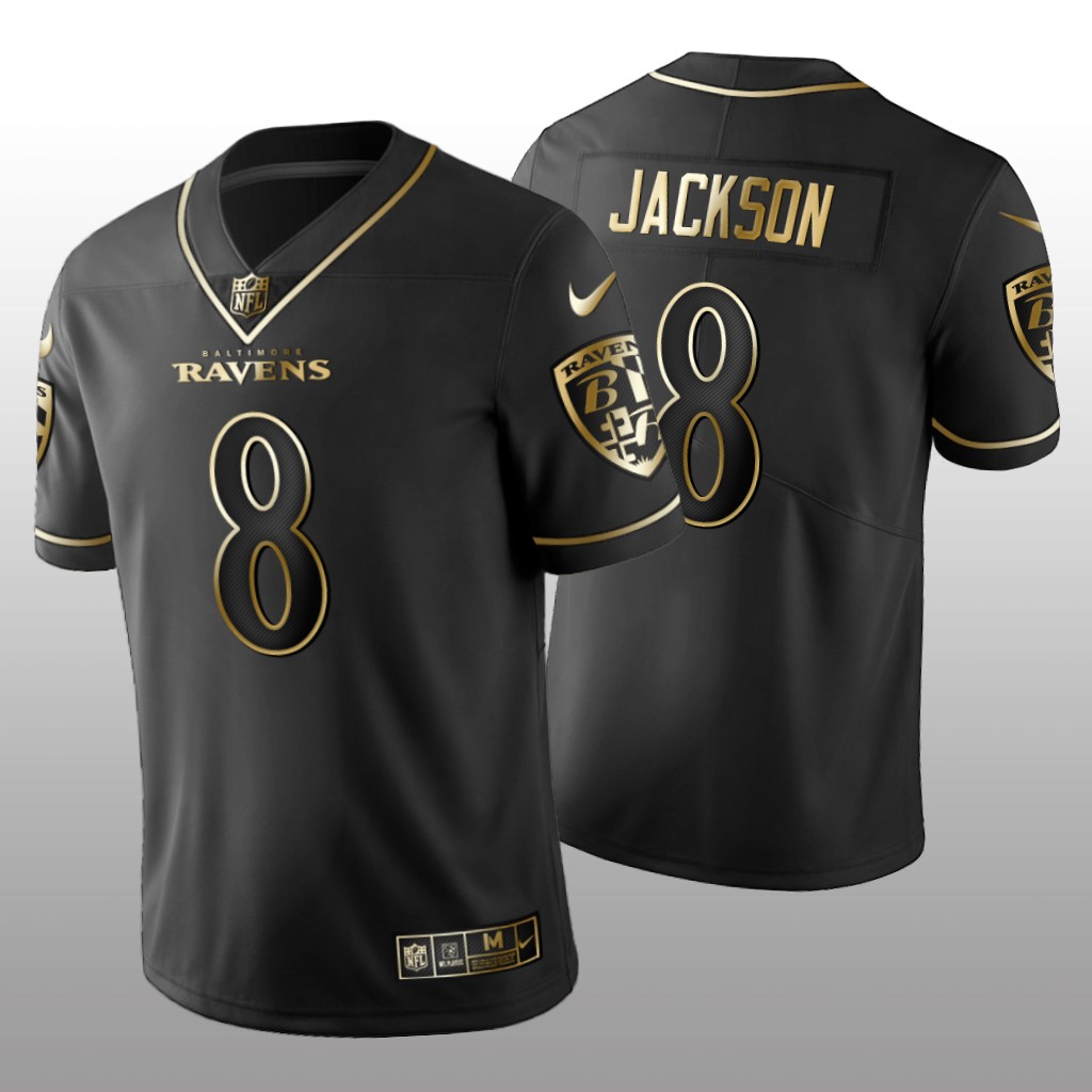 Golden Edition Vapor Untouchable Limited Ravens #8 Lamar Jackson Black Jersey