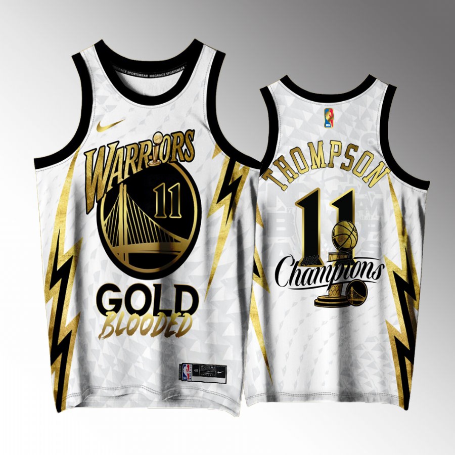 Golden State Warriors #11 Klay Thompson 2022 Gold Program Champions White Jersey Exclusive