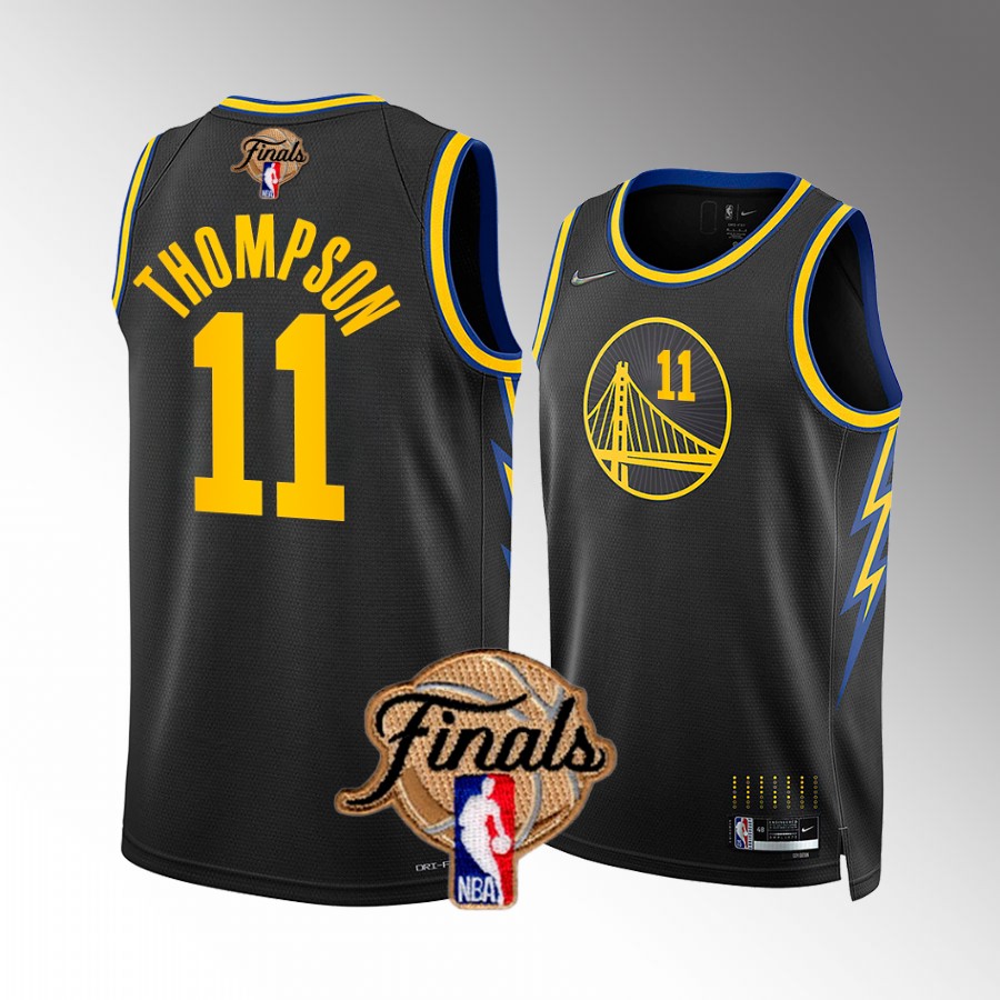 Golden State Warriors #11 Klay Thompson 2022 NBA Finals Black Jersey Diamond Badge