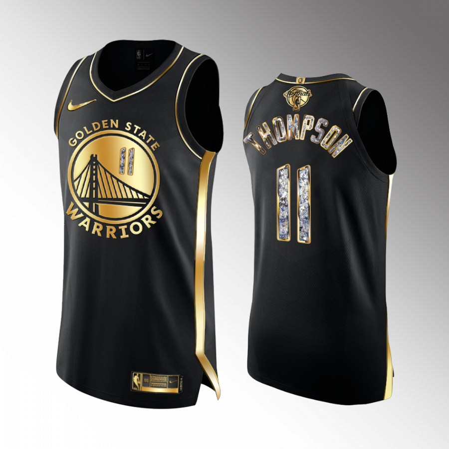 Golden State Warriors #11 Klay Thompson 2022 NBA Finals Black Jersey Gold Diamond