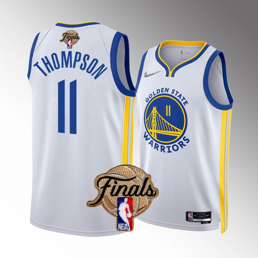 Golden State Warriors #11 Klay Thompson 2022 NBA Finals White Jersey Diamond Badge