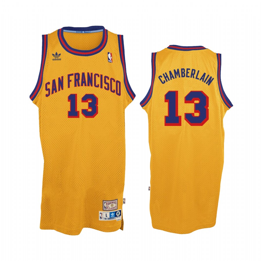 Golden State Warriors #13 Wilt Chamberlain Gold Hardwood Classics Men's Jersey