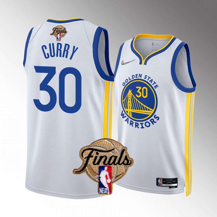 Golden State Warriors #30 Stephen Curry 2022 NBA Finals White Jersey Diamond Badge