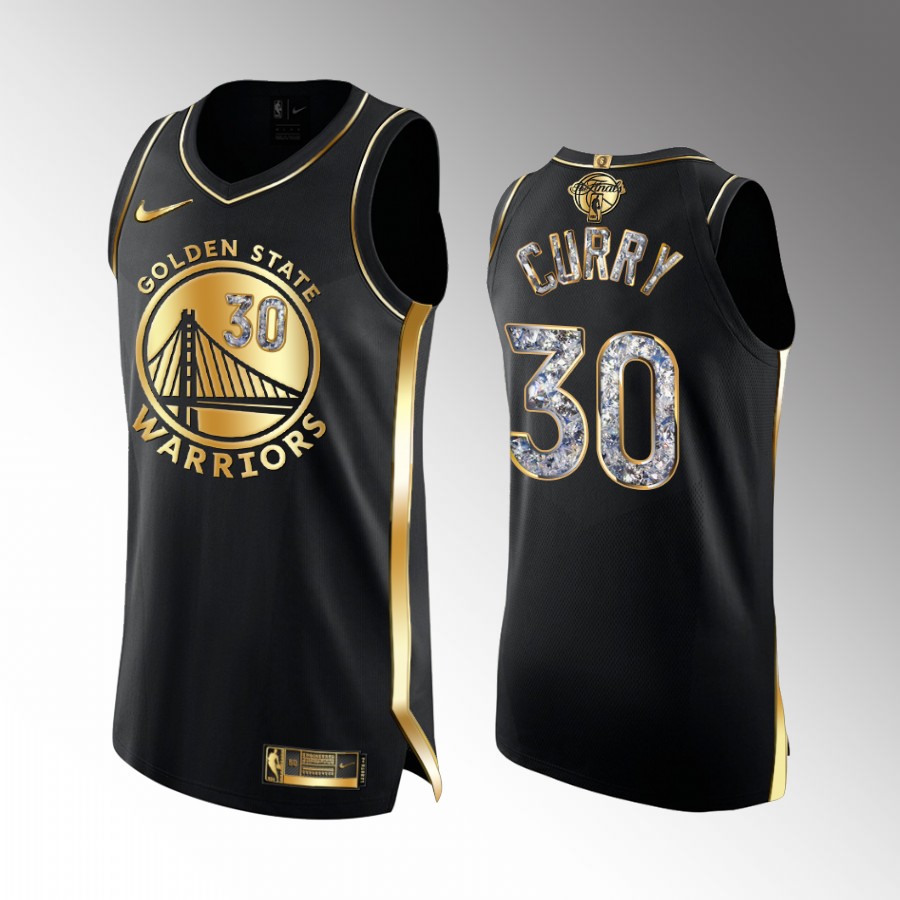Golden State Warriors #30 Stephen Curry 2022 Western Conference Champion Black Jersey Gold Diamond