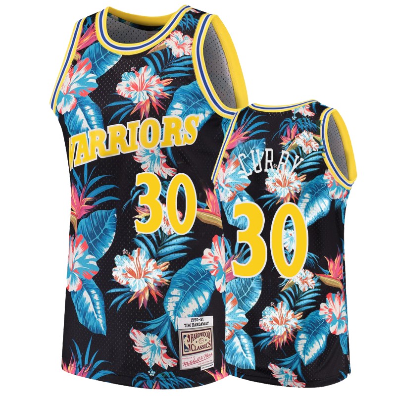 Golden State Warriors #30 Stephen Curry Floral Fashion 90's Collection Jersey
