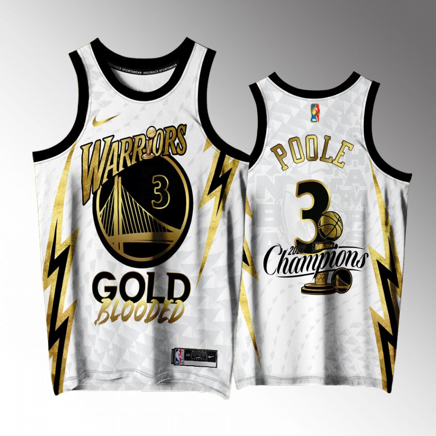Golden State Warriors #3 Jordan Poole 2022 Gold Program Champions White Jersey Exclusive