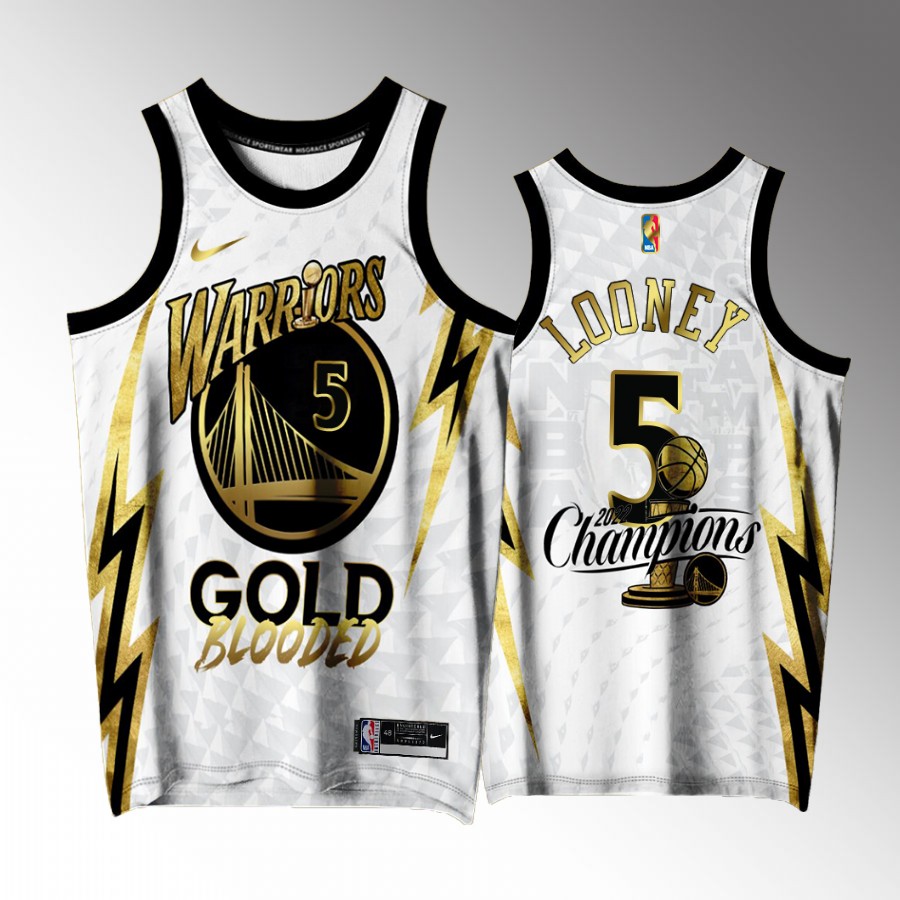 Golden State Warriors #5 Kevon Looney 2022 Gold Program Champions White Jersey Exclusive