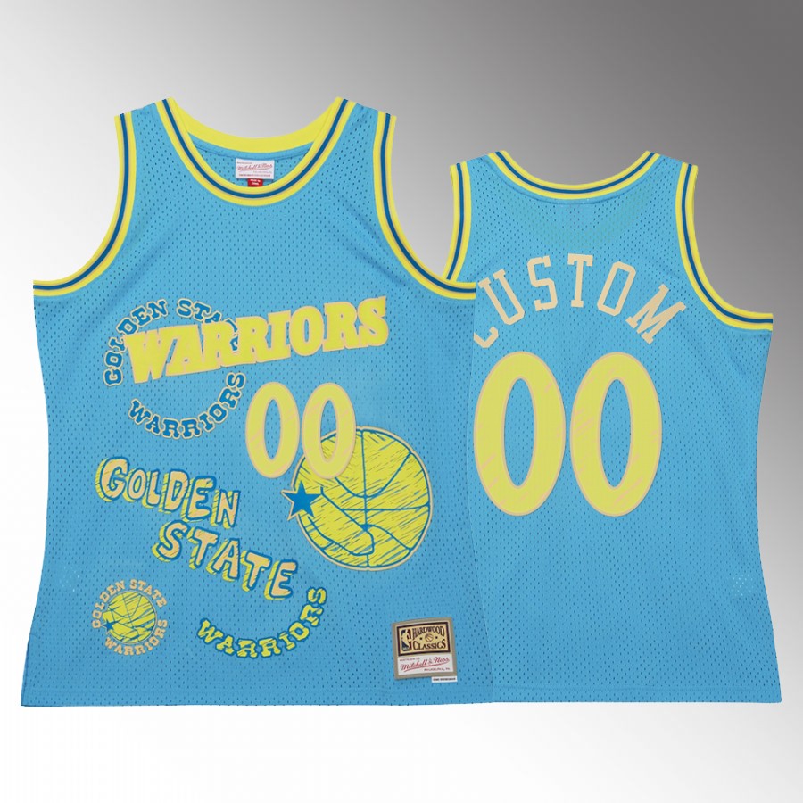 Golden State Warriors Custom Blue Sidewalk Sketch Men Jersey Hardwood Classics