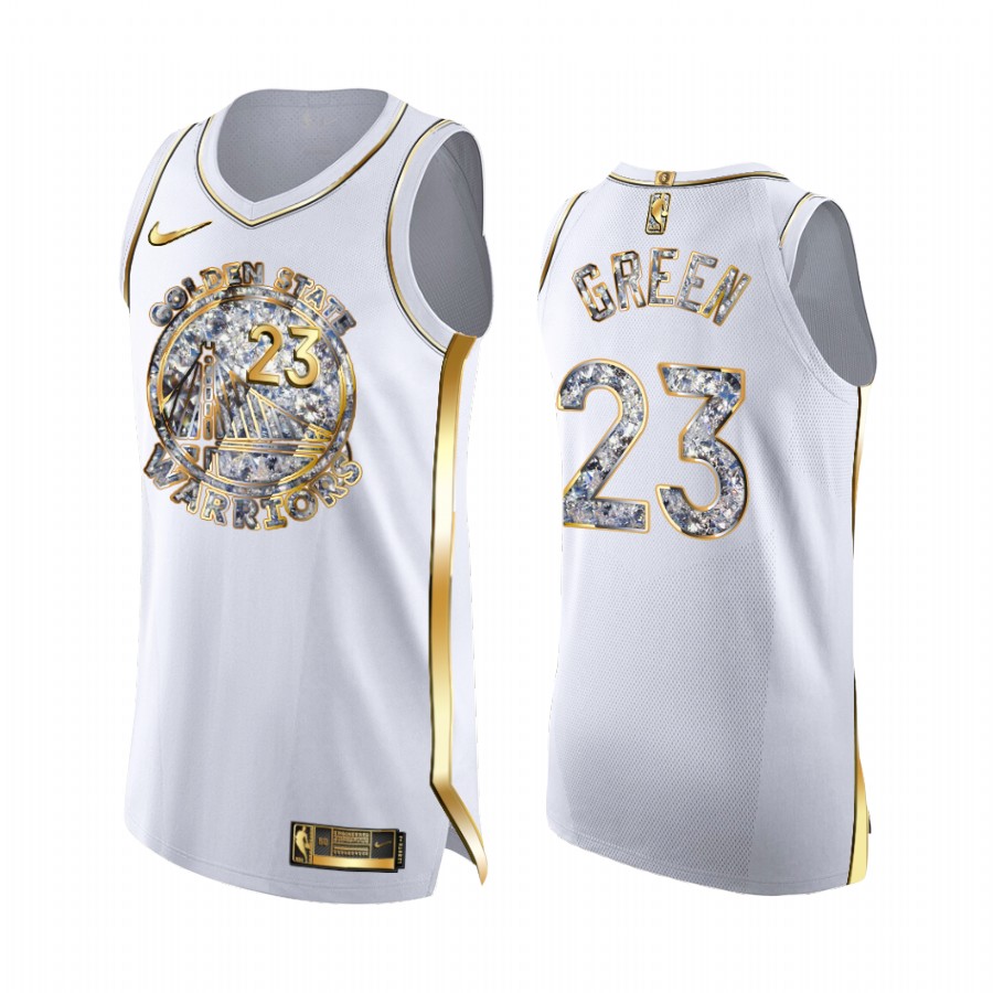 Golden State Warriors Draymond Green White Golden Diamond Edition Jersey 2022 NBA Playoffs #23